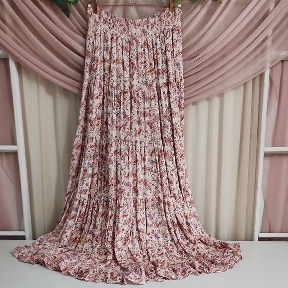 Pink and Brown Tiered A-Line Maxi Skirt - Picture 6 of 6